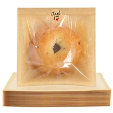 100 Pack Heat Sealable Bakery Bags with Window, 7.1x7.5 Inch Cookie Packaging.