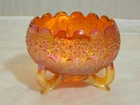 VTG Fenton Marigold Iridescent Orange Tree Rose Carnival Glass Footed Bowl