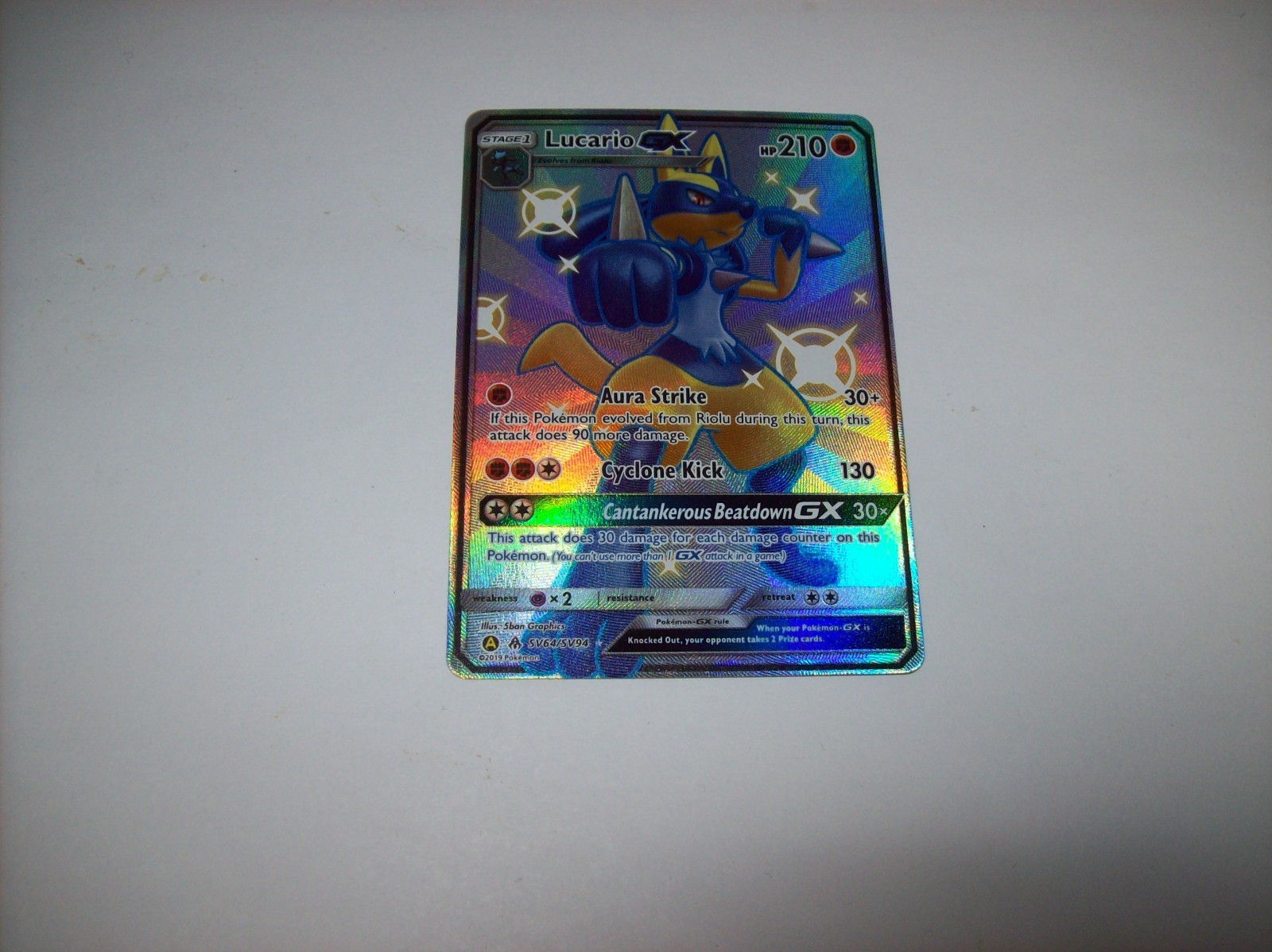 Lucario GX SV64/SV94 Hidden Fates: Shiny Vault Holo Pokémon NM Free Shipping