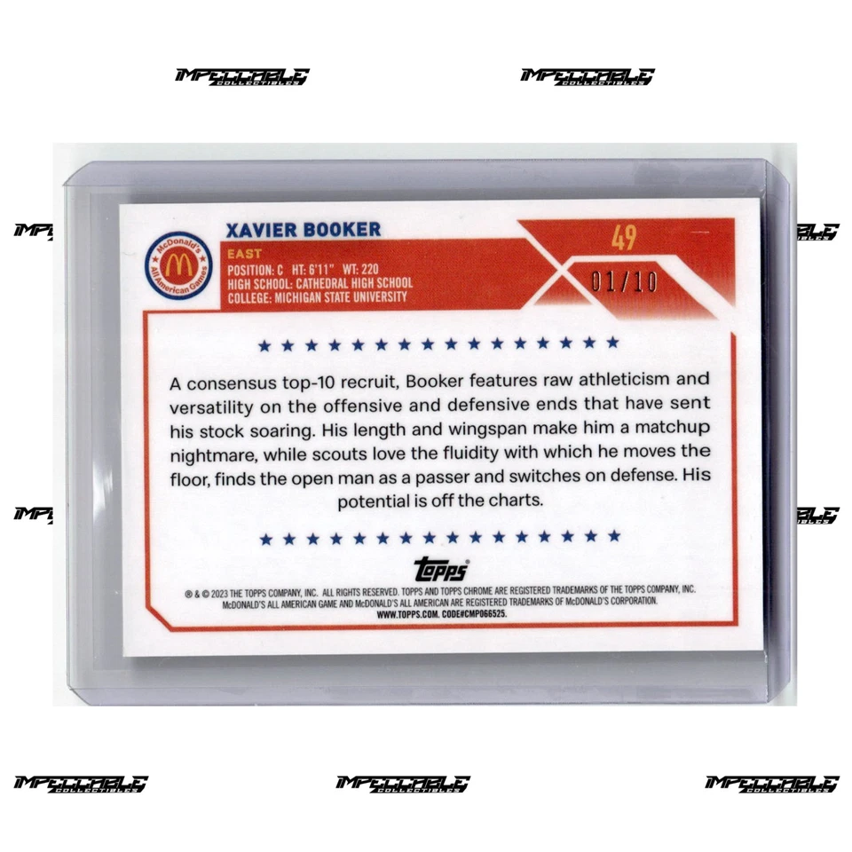 2023 Topps Chrome McDonald's A/A - Black #49 Xavier Booker Rookie /10 FIRST - Image 2 of 2