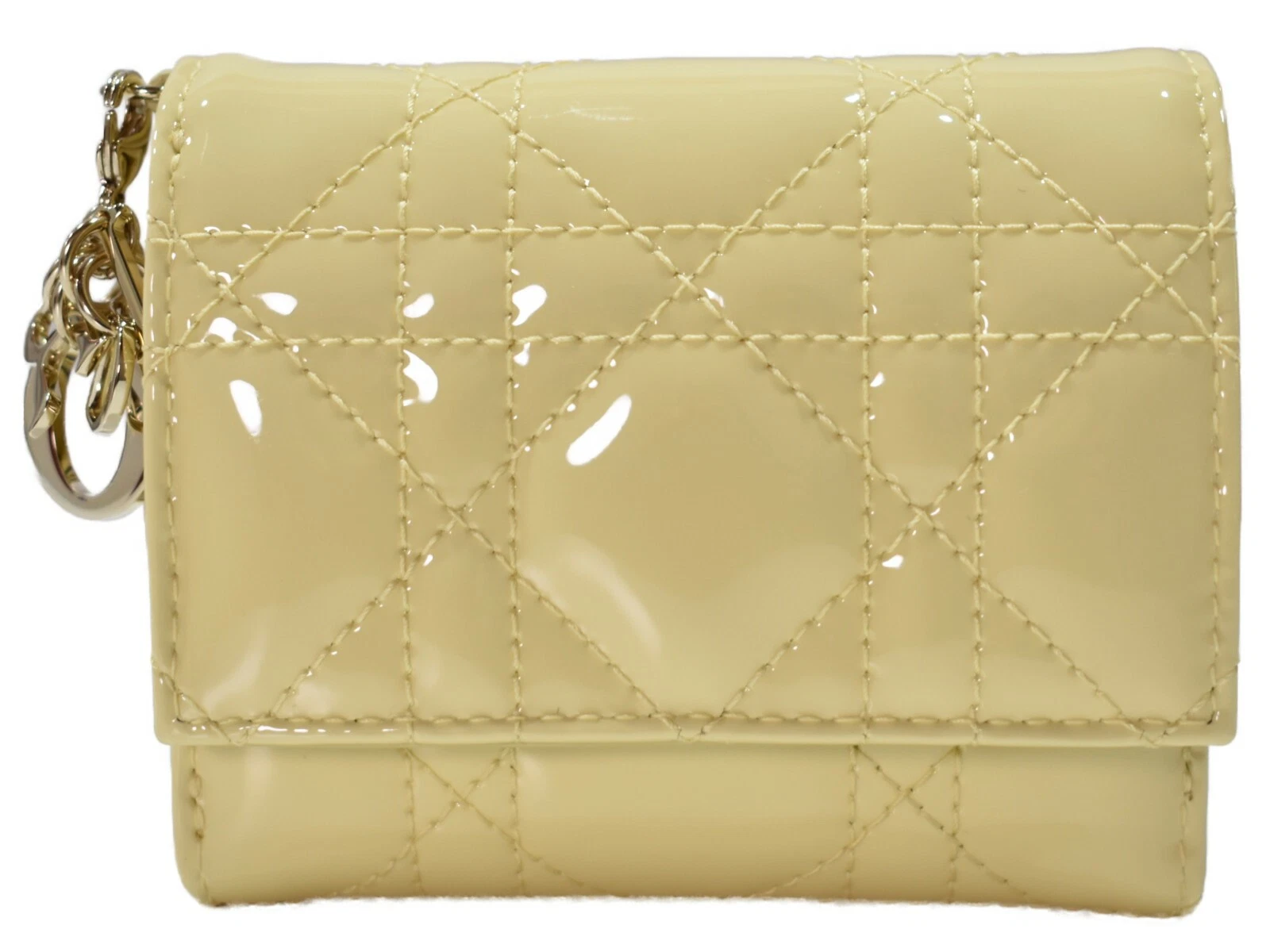 Boîte avec sac en tissu C.Dior Christian Dior Lady Lotus portefeuille verni veau jaune