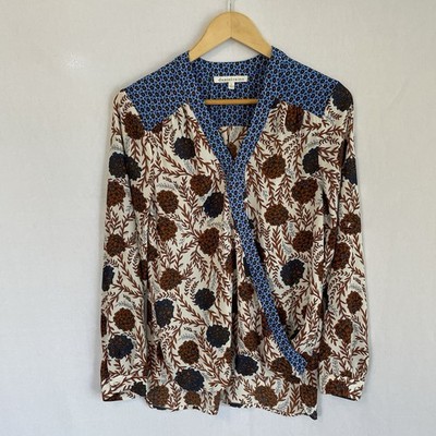 Daniel Rainn Size Sm Long Line V-neck Surplice Top Long Sleeve Hi-Low Pinecones