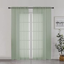 Sheer Curtains 72 Inch Length 2 Panels, 42"W x 72"L Pack of 2 Sage Green