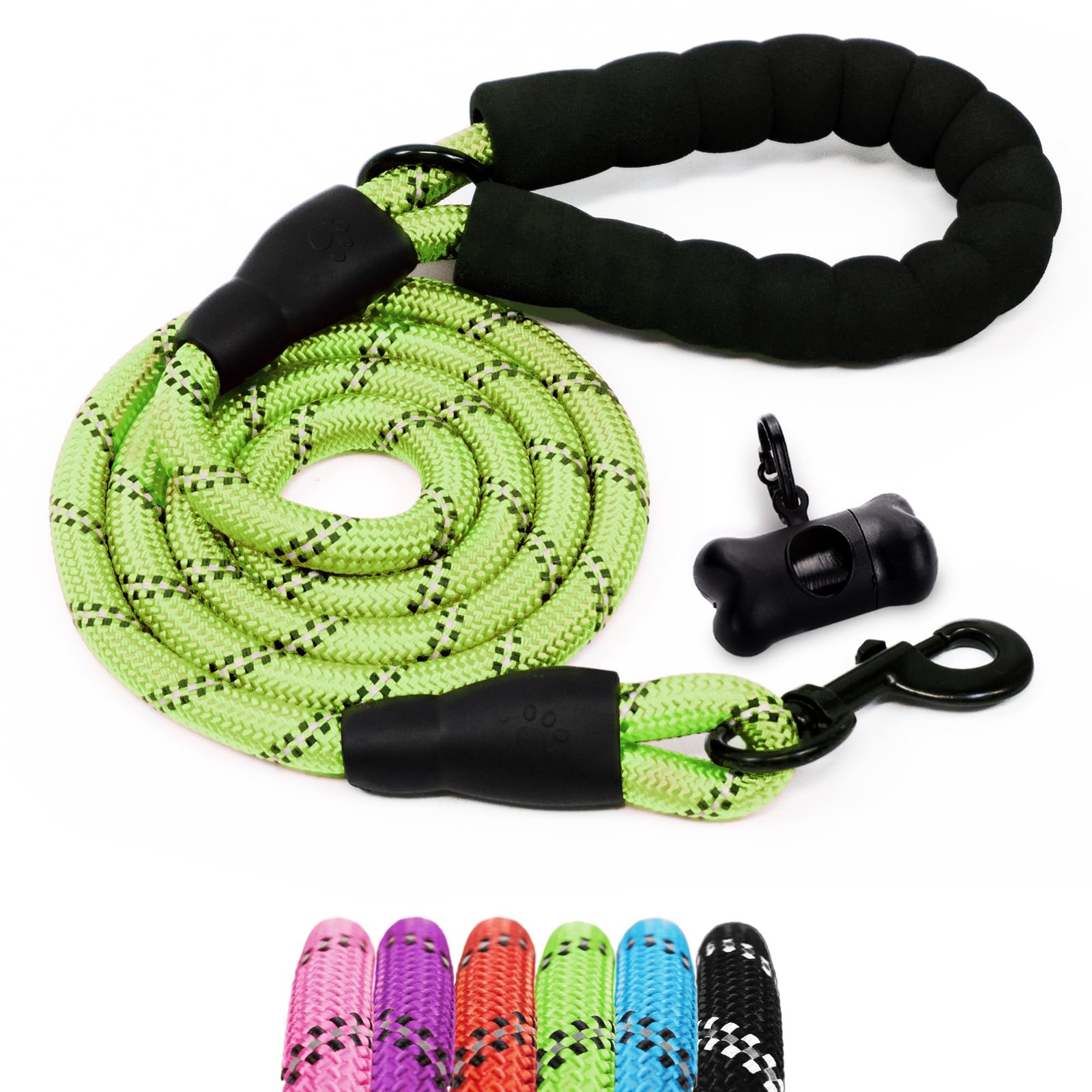 Laisse à enfiler pour chien avec poignée rembourrée ergonomique anti-traction en corde nylon