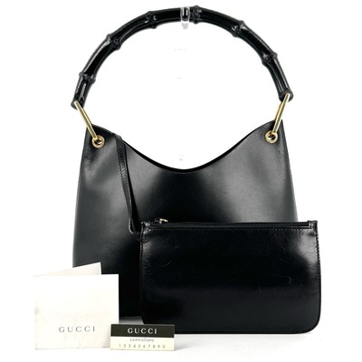 GUCCI Bamboo Hand Bag  Black Leather Authentic