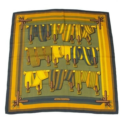 HERMES Carre 90 J.METZ Les Sangles Scarf Dark Green Women