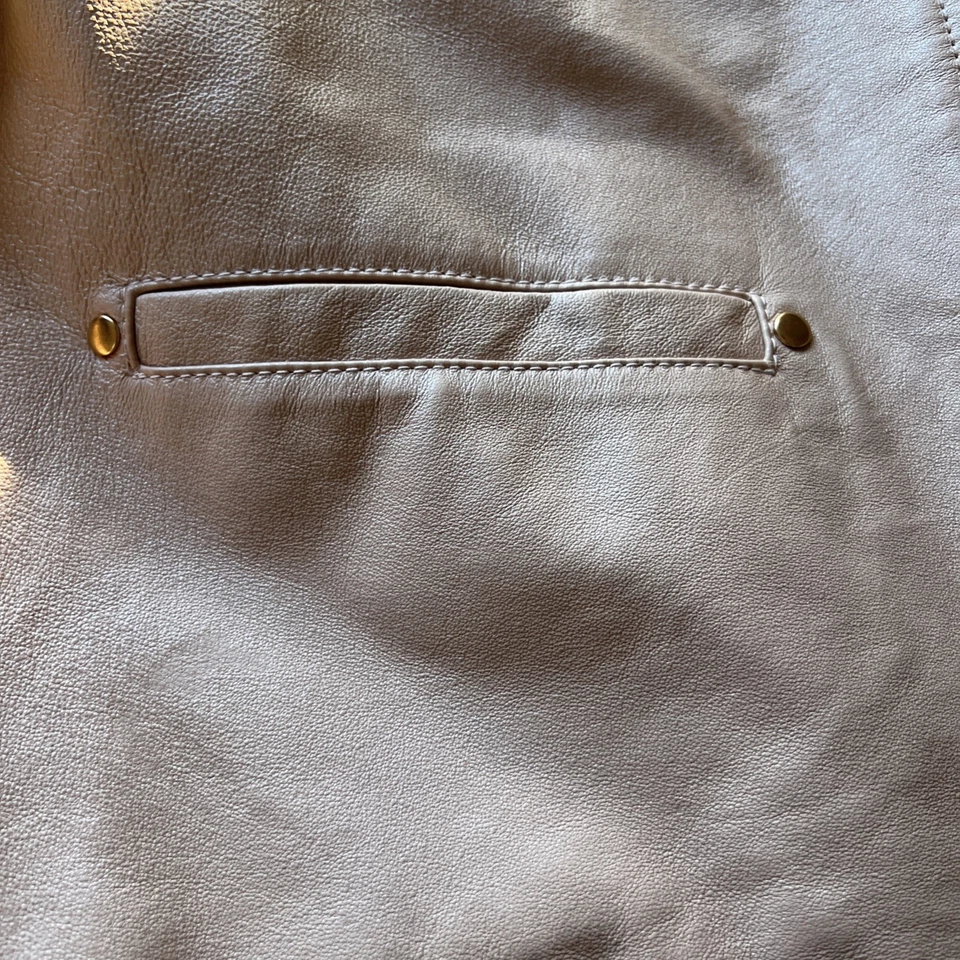 Leather Jacket Blush Pink Neiman Marcus Size Large Rose Gold Zip Quilted Cuffs - Image 3 of 4