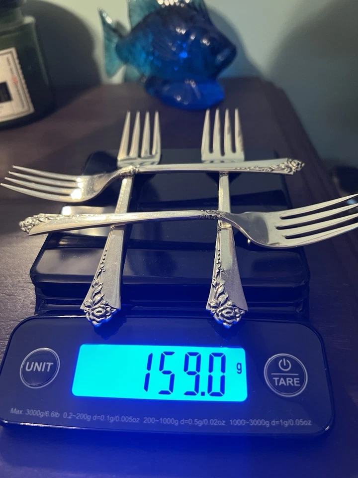 Tenedores de ensalada de plata esterlina Oneida damasco rosa reliquia (4) Foto 2 de 4