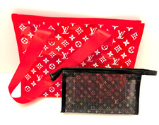 LOUIS VUITTON CLEAR RED PLASTIC BEACH SHOPPING BAG WITH MESH POUCH - LIMITED ED