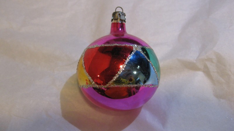 Vintage Christmas Poland Multi Color Round Glass Ornament