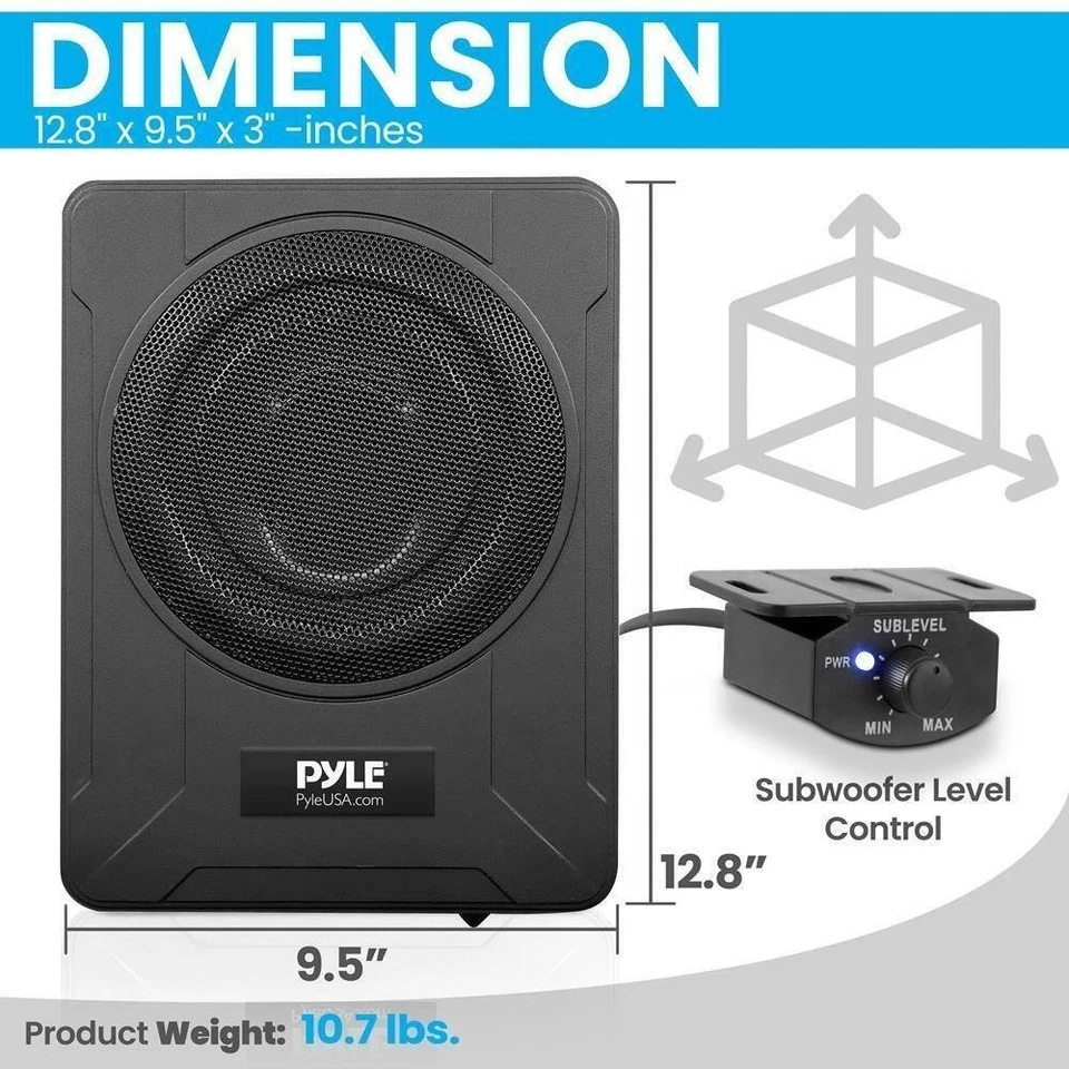 Pyle 8" 600W Low-Profile Active Single Voice Coil Car Audio Subwoofer System - Image 3 of 4