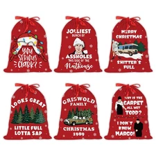 Christmas Vacation Drawstring Gift Bags, 6 PCS Holiday Cloth Gift Bags, Grisw...