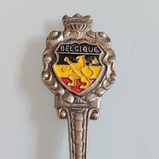 Vintage Belgique Belgium Souvenir Spoon Enamel Lion Coat of Arms Silver Tone 4.5