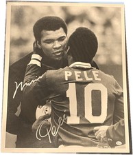 Muhammad Ali Pele Signed Autographed 16X20 Photo Legends Hugging on Field OA