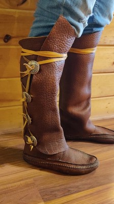 Trading post Knee High Moccasins Buffalo/elk ? Soft  Leather Conchos