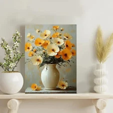 Floral White Vase Framed Canvas Stretched Ready to Hang 50x40 Home decor Gift