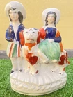 SUPERB MID 19thC STAFFORDSHIRE ROYAL CHILDREN & RUSSET RED SPANIEL DOG c1860s