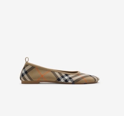 Authentic NEW BURBERRY Women's Beige KNIT BABY Check Ballerina Flats 8 US 38 EU