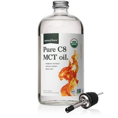Natural Force Organic Pure C8 MCT Oil   Liquid MCT Oil in Glass Bottle, 32 Ounce