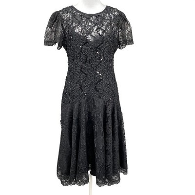 Vintage 90s Brompton Nites Black Lace Sequin Cocktail Dress Size 12Whimsigoth