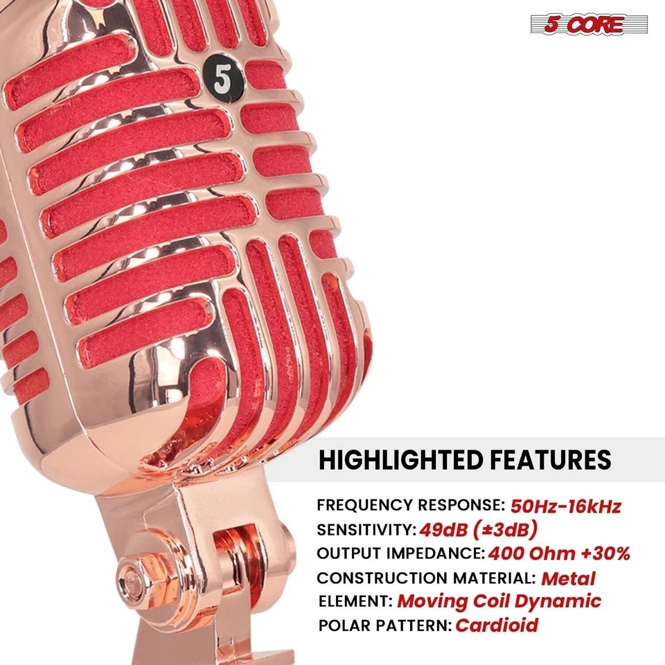 5Core Vintage Microphone Classic Dynamic Professional XLR Studio Retro Style Mic - Image 3 of 4