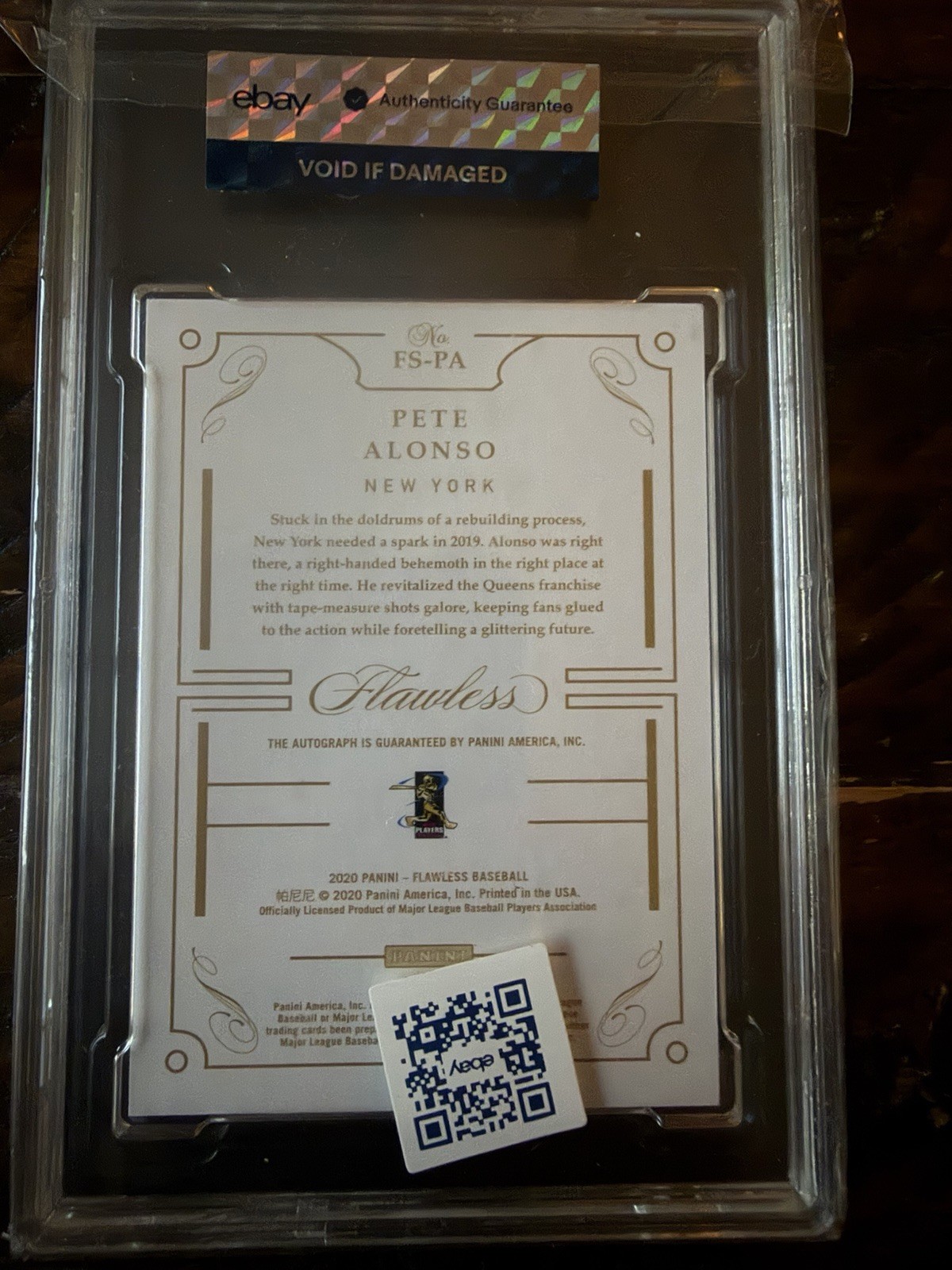 2020 Panini Flawless Pete Alonso Signatures 18/25 SGC 8.5/10 Auto New York Mets view 2