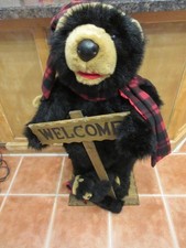 Christmas Dan Dee 4' Black Plush Bear Welcome Sign SINGS Baby Bear VIDEO
