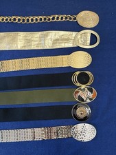 Lot of 7 Vintage 70s And 80  s Enamel Elastic And Chain Latch Belts Women's