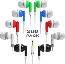 Bulk Earbud Headphones 200 Pack Multi Colors for Classroom Kids, Wholeslae Wi...