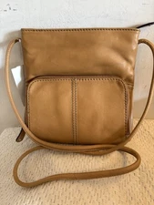 Tignanello Leather Crossbody Organizer Bag Camel Tan Pockets New Old Stock
