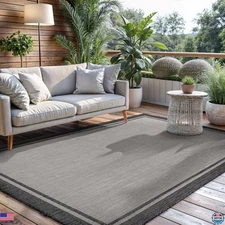 5x7 Bordered Gray Modern Area Rug, Washable Indoor Outdoor Carpet for Patios