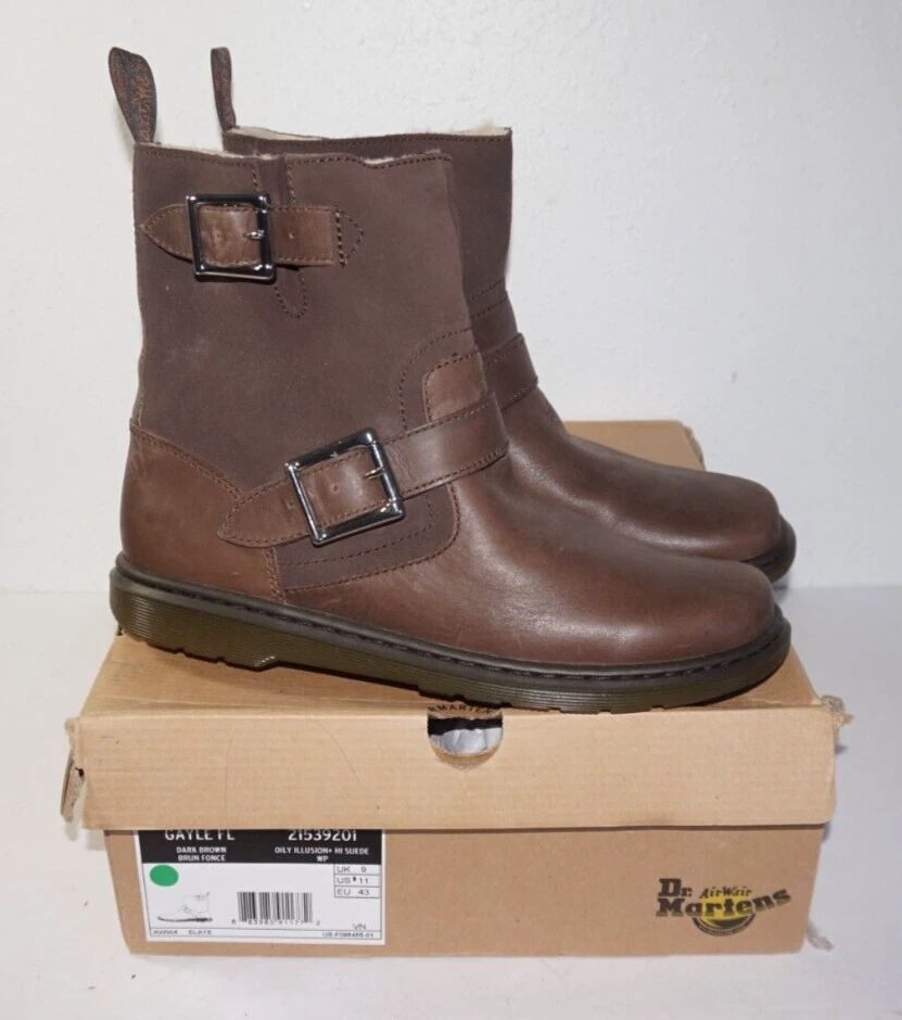 Dr. Martens Gayle FL Brown Leather Shearling Lined Boots Womans 11