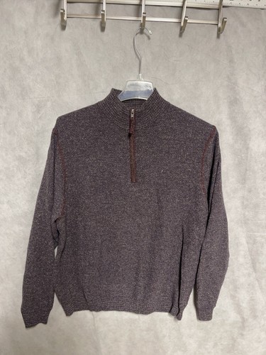 32 Bar Blues Sweater Men XL Maroon Gray 1/4 Zip Wool Silk Mock Neck Pullover