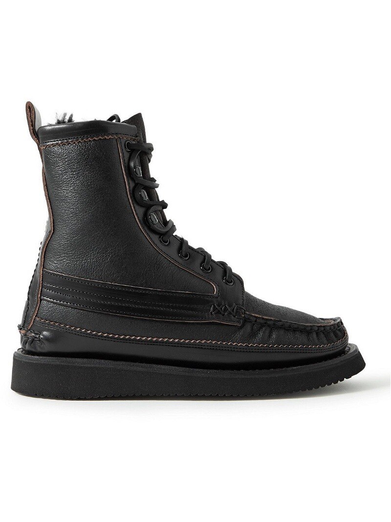 Yuketen Maine Guide Shearling-Lined Black Leather Boots 9E