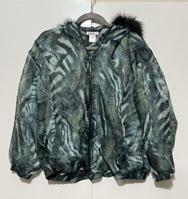 OO LA LA Boutique Womens Made in France Teal See Thru Fur Hood Jacket