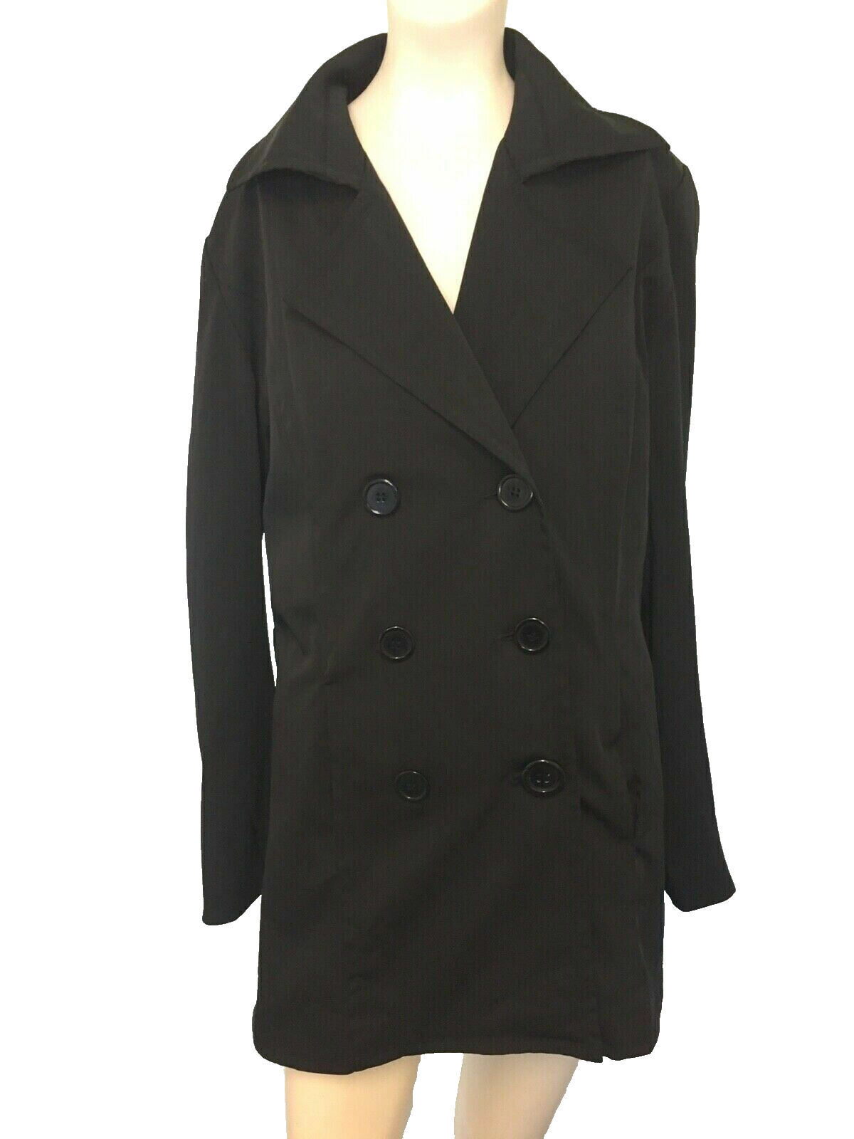 Rockmans Trench Coat Jacket Size 10 Black Double Breasted Slit Pockets-image