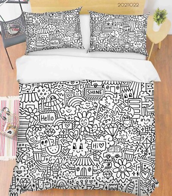 3D Graffiti Muster Handgezeichnet Quilt Cover Set Bettwäsche Sets Kissenbezüge