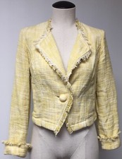 CABI HAPPY YELLOW WITH WHITE 100 COTTON TWEED FABRIC 1 BUTTON JACKET BLAZER S