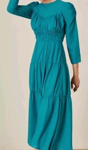 Monsoon Penny Enchanted Teal Tiered Midi Dress Uk 16 Bnwt Green Victoriana - Picture 2 of 7
