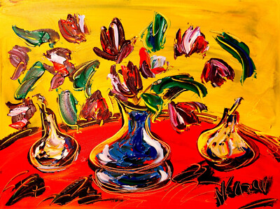 FLOWERS     ABSTRACT MUSIC ART - ORIGINAL OIL PAINTING BR68R8