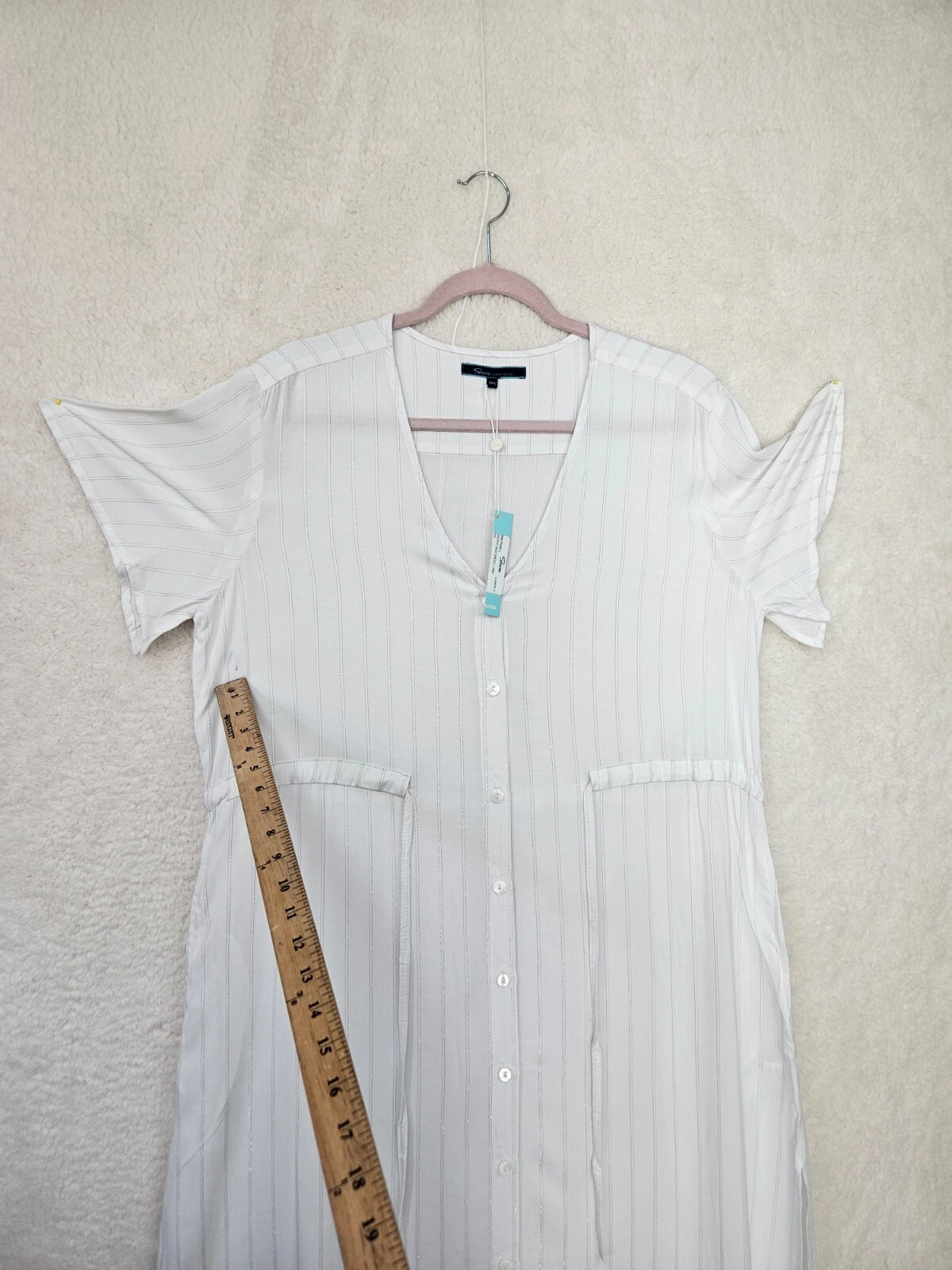 PALM ANGELS Shore Vestito Donna Grande Bianco Rayon Manica Corta Svasata Beach Board Copricostume K L