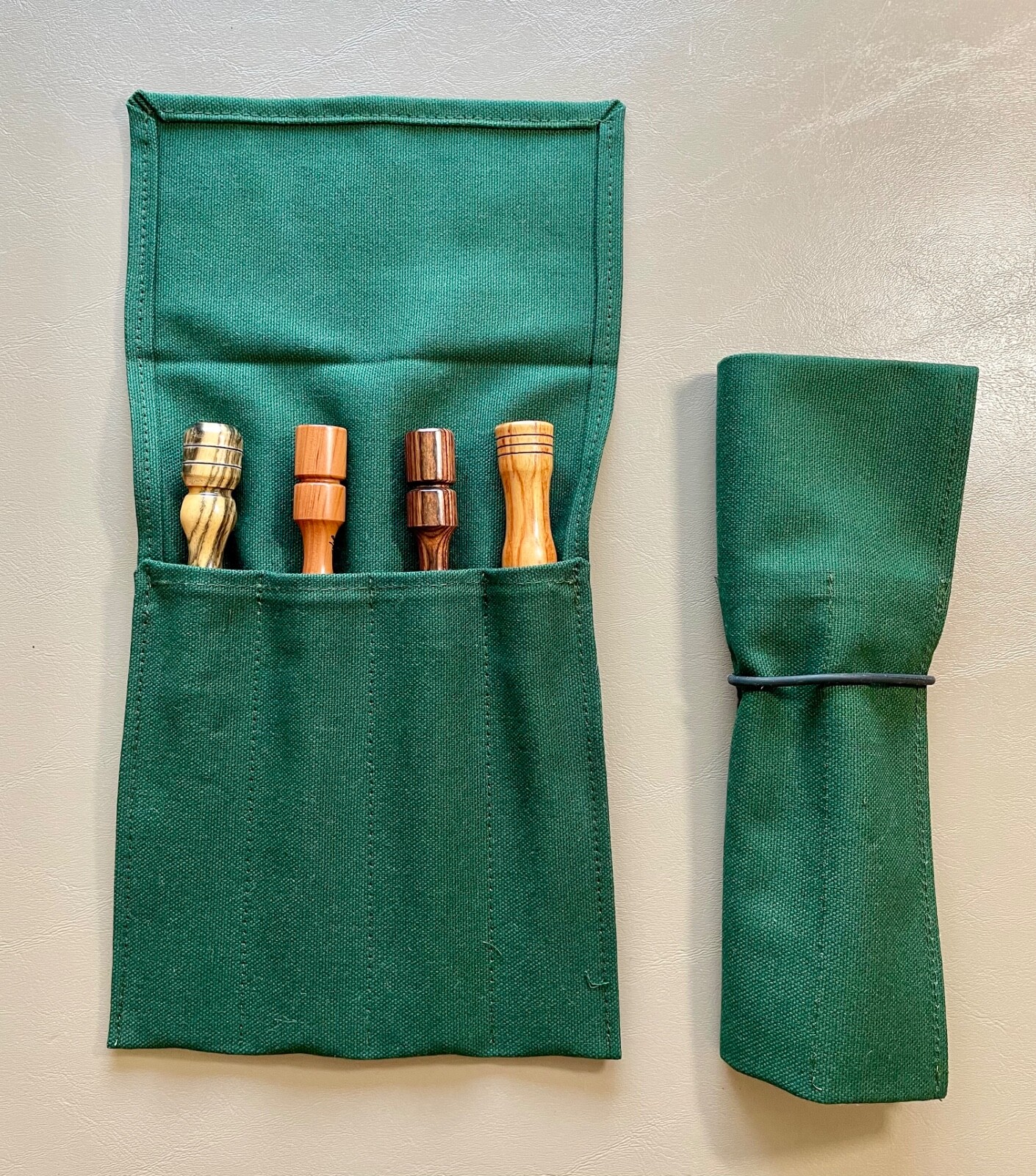 Turkey Hunting  Pot Call Striker Roll-Up, Holds 4 Strikers, Hunter Green