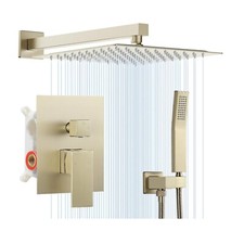 Luxury Brushed Gold 8'' Rainfall shower Head Combo Shower Faucet Set Mixer Valve
