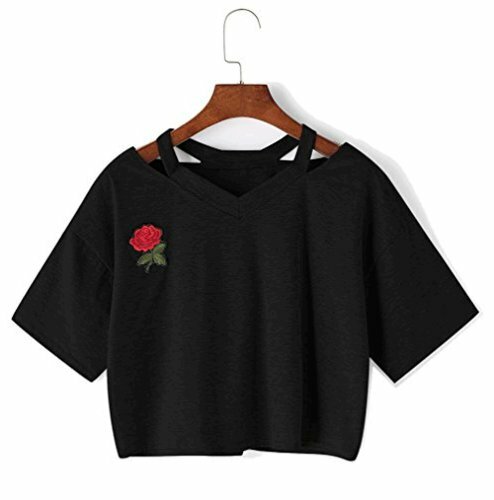 Embroidery Teen Girls Rose Crop Top 