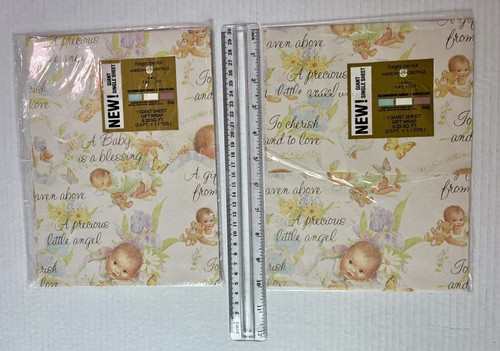 Vtg American Greetings Baby Shower Wrapping Paper Forget Me Not 2 Packs 1 Opened - Picture 18 of 20