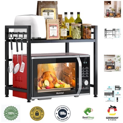 Adjustable Microwave Rack, 2-Tier Expandable Kitchen Microwave Stand Shelf, C...