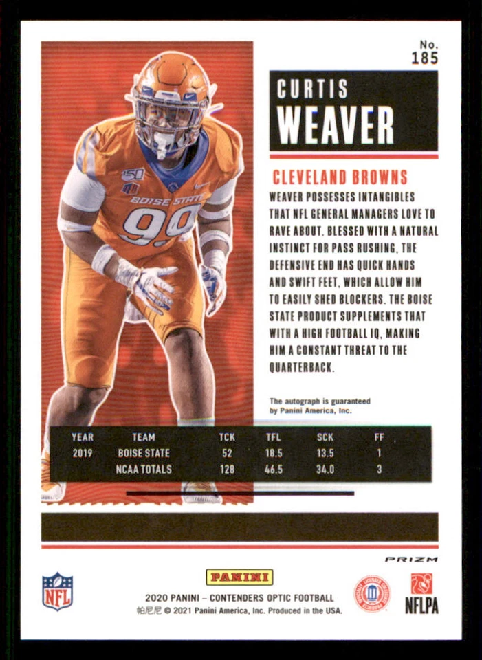 2020 Panini Contenders Optic Silver #185 Curtis Weaver AU - Image 2 of 2