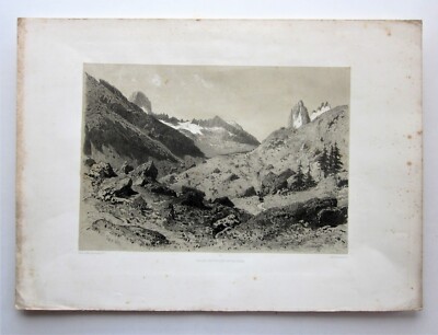 c1860 Alpen Alpine Lithographie Eugene Ciceri Goupil Lemercier antike Zähne Midi?