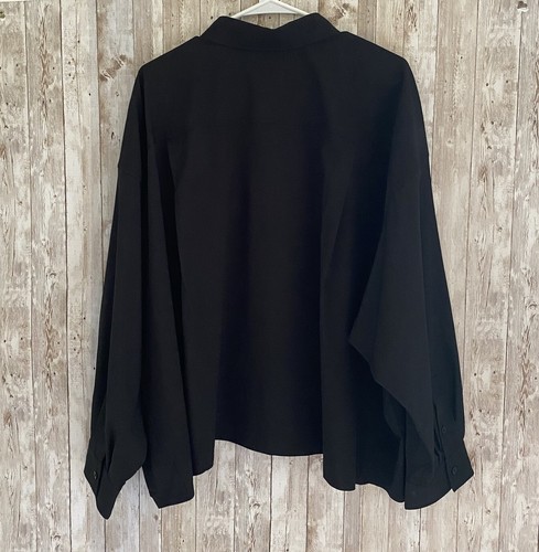 Athleta Cropped Stretch Tech Top Long Sleeve Button Up Lightweight Black Plus 3X - Picture 2 of 8