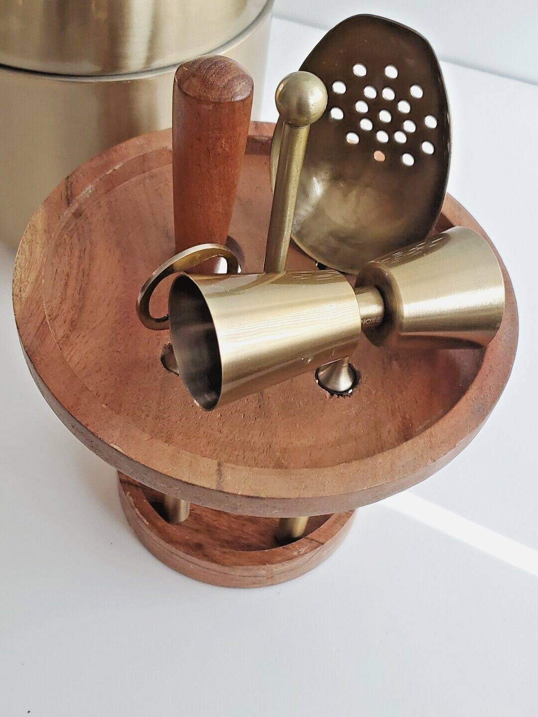 Lenox Cocktail Party BAR TOOL SET Brushed Gold 11.25" Steel/Wood bartender